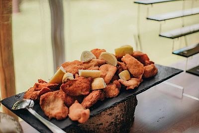 Food for the wedding reception for the newlyweds