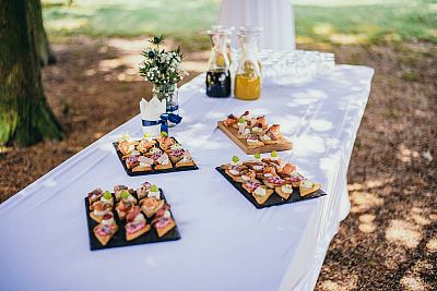 Food for the wedding reception for the newlyweds