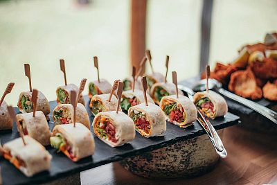 Food for the wedding reception for the newlyweds