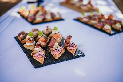 Food for the wedding reception for the newlyweds