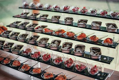Food for the wedding reception for the newlyweds